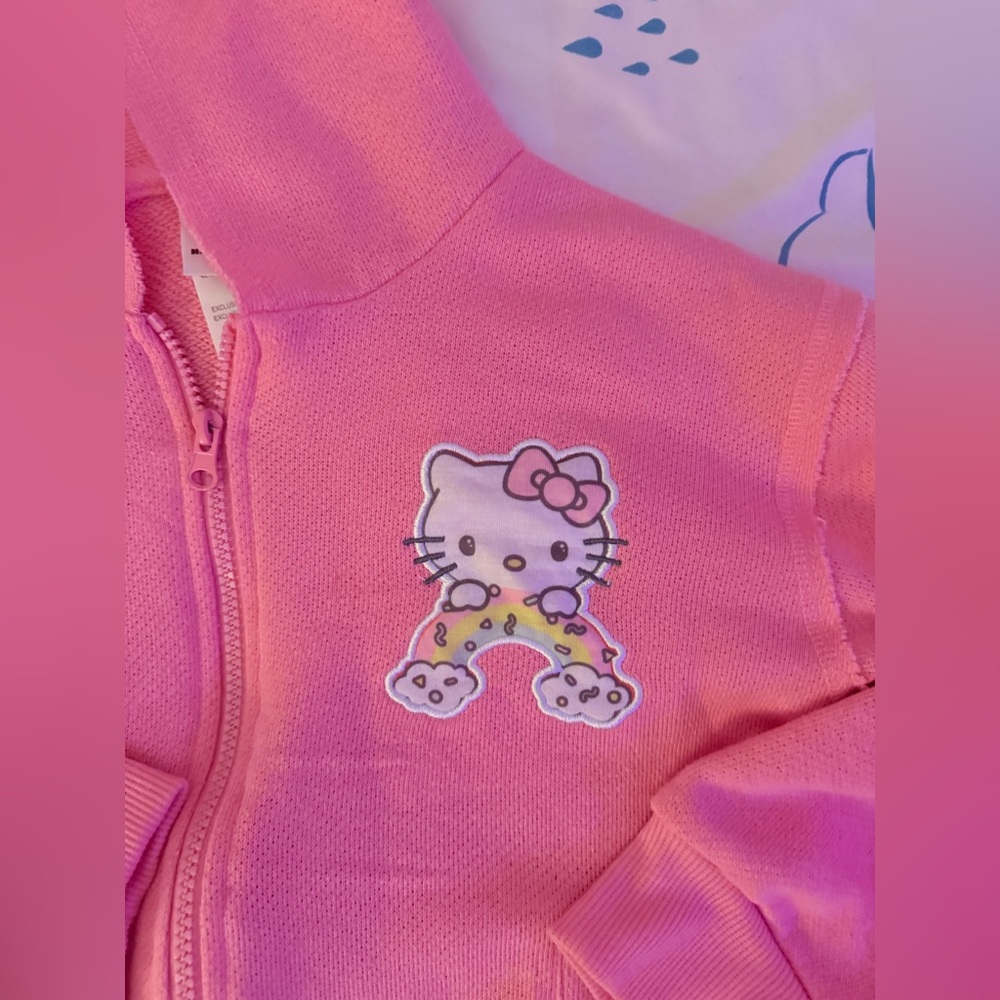 Girls (kids) Hello Kitty Pink Lightweight Zip Up Hooded Jacket - Picture 10 of 10